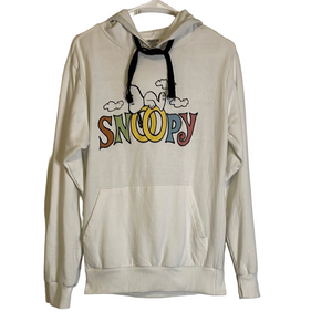 PEANUTS Grahic Snoopy Hoodie with Front Pockets, Women’s Size S, White